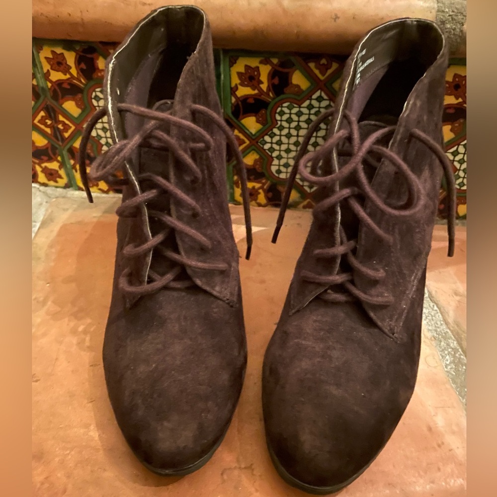 Suede lace-up heeled booties, 8